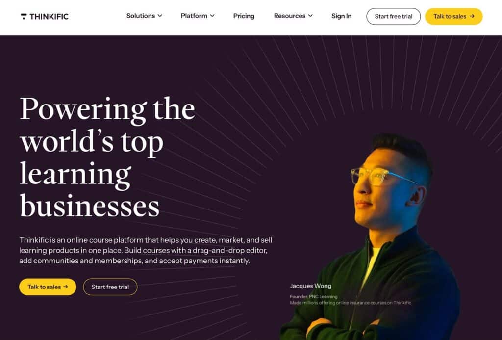 The Thinkific homepage