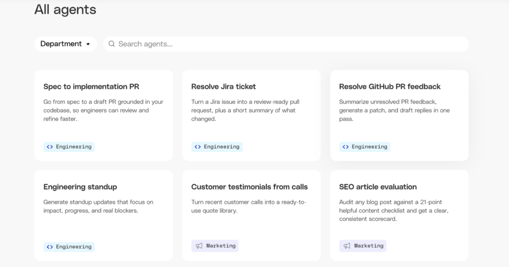 Glean's AI agent template library