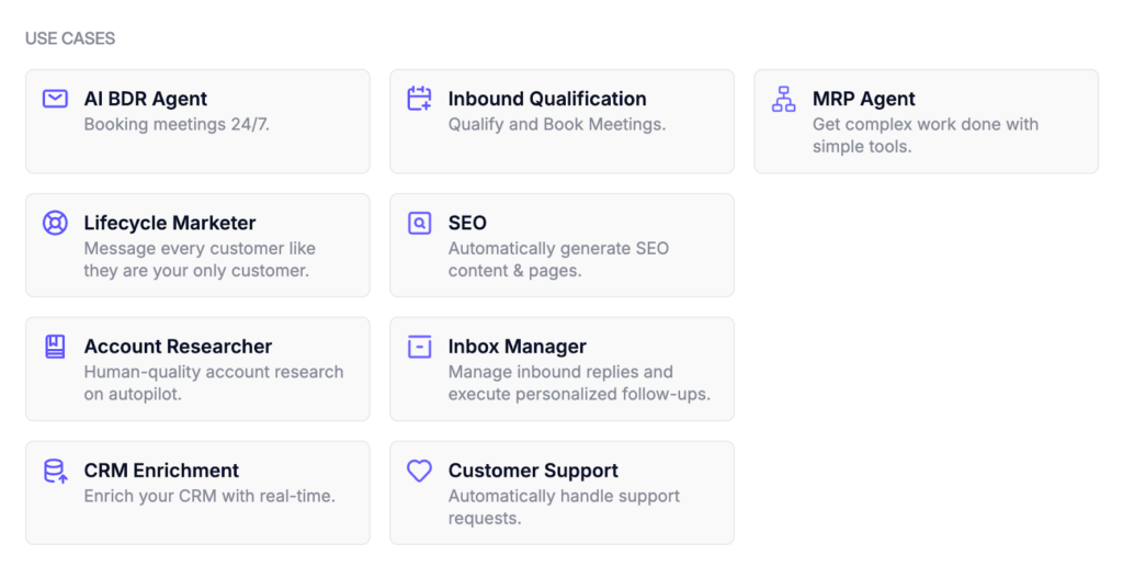 Relevance AI's agents list by use case