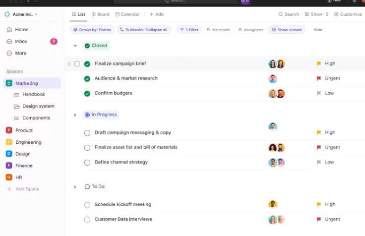Screenshot of a ClickUp template for content marketers.