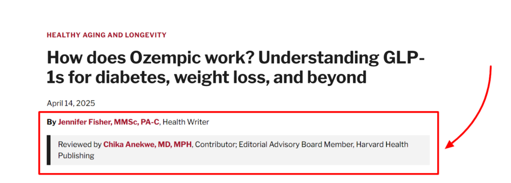 Screenshot shows multiple authors, one of them is a medical reviewer, the other a health writer.