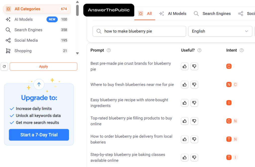 Common searches related to “how to make blueberry pie” on AnswerThePublic.