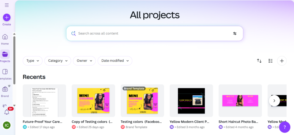 Content library example in Canva.