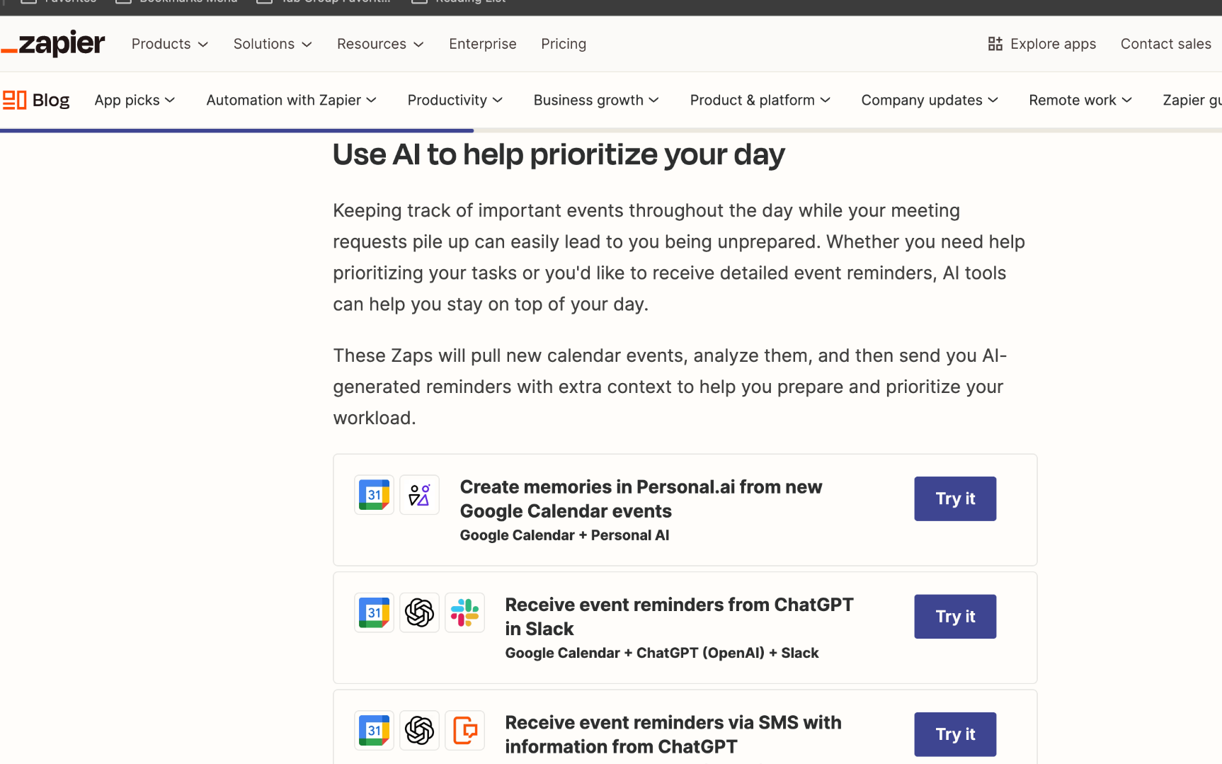 Screenshot of Zepier blog post about AI tools