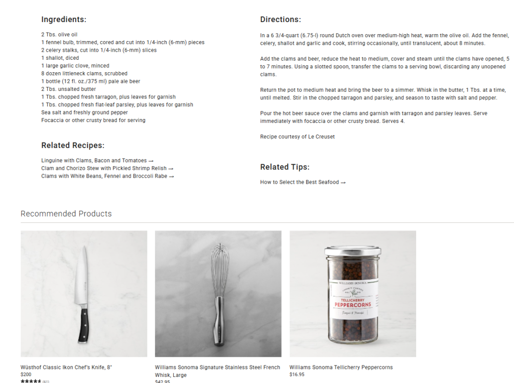 Williams Sonoma's recipe with their featured products.