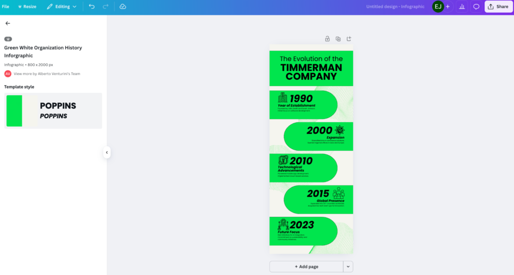 Bold Timeline Template on Canva
Canva template uses bright colors to help visually impaired readers