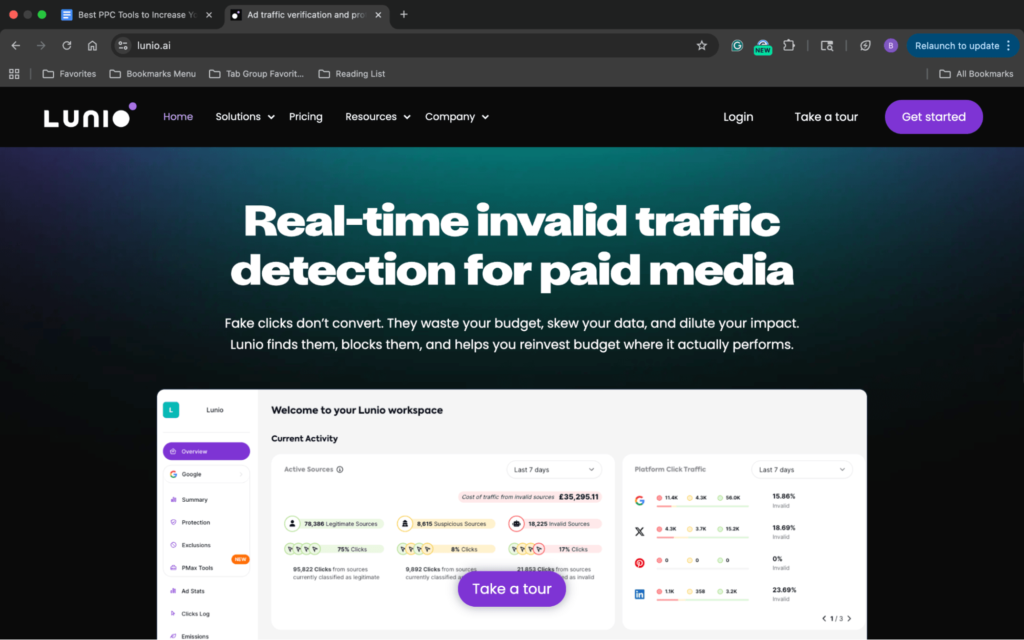 Lunio ad traffic verification platform landing page