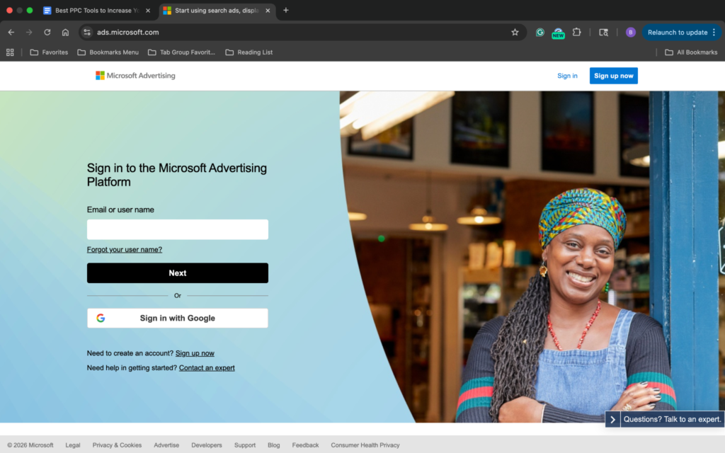 Microsoft Ads landing page