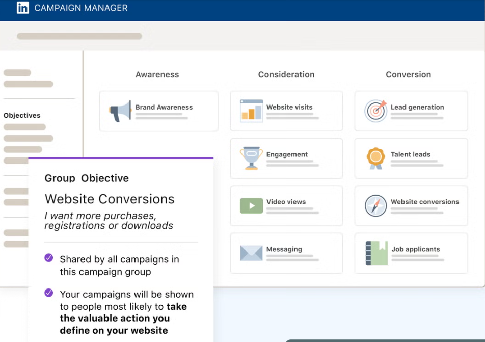 Inside LinkedIn’s ads campaign creator software.