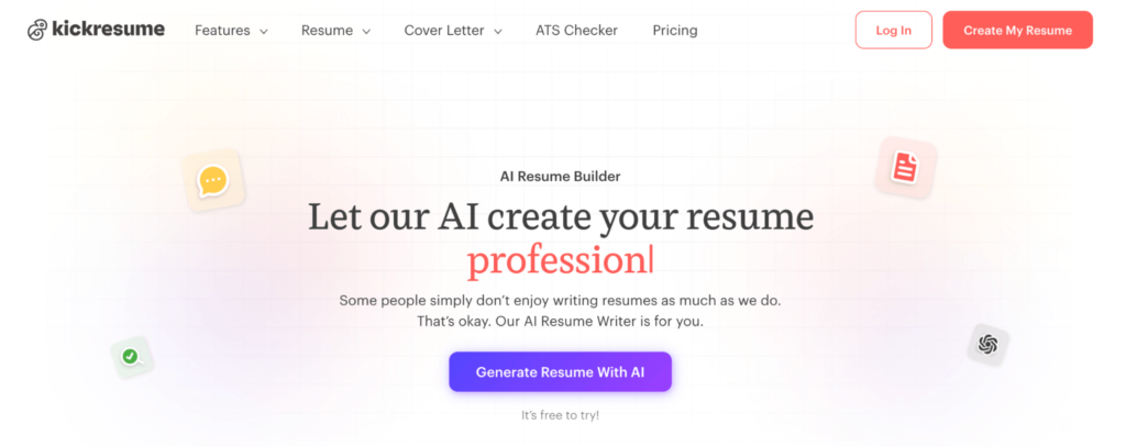 Kickresume Homepage