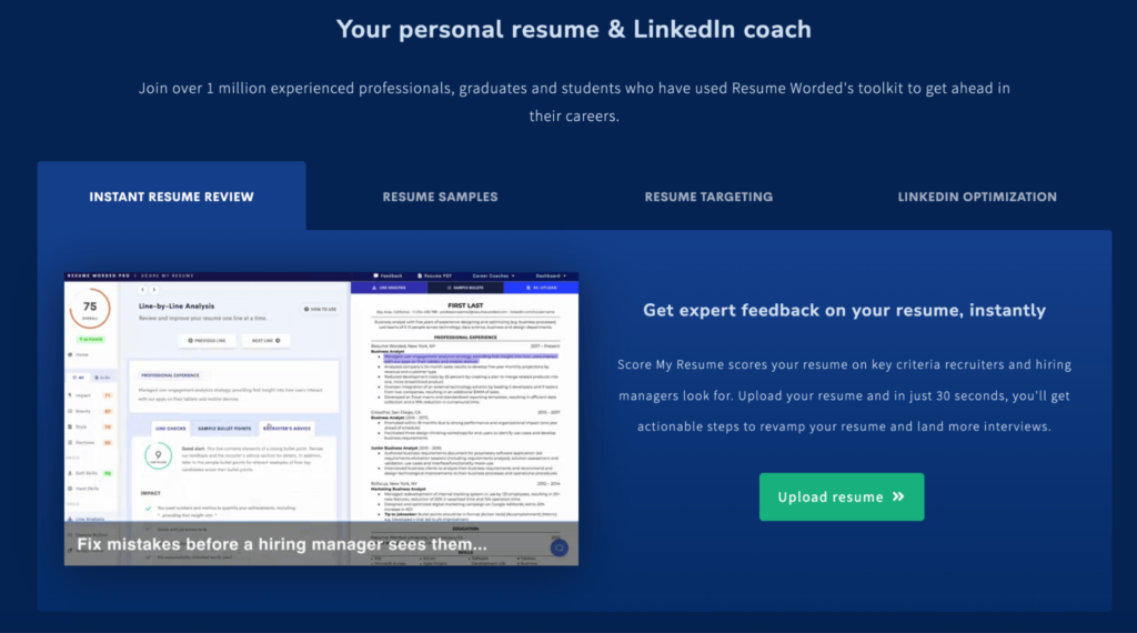 Resume Worded homepage