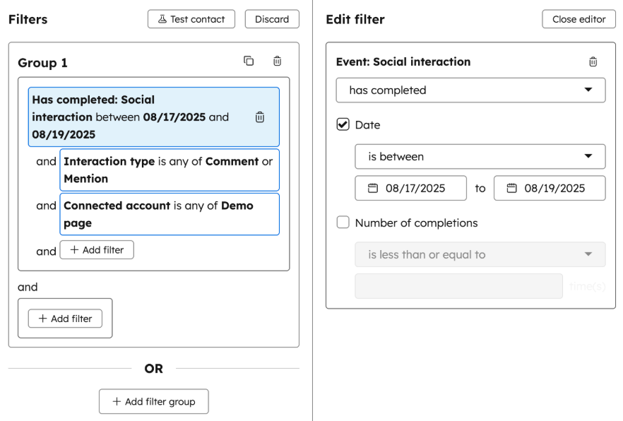 Contact timeline feature example in HubSpot.