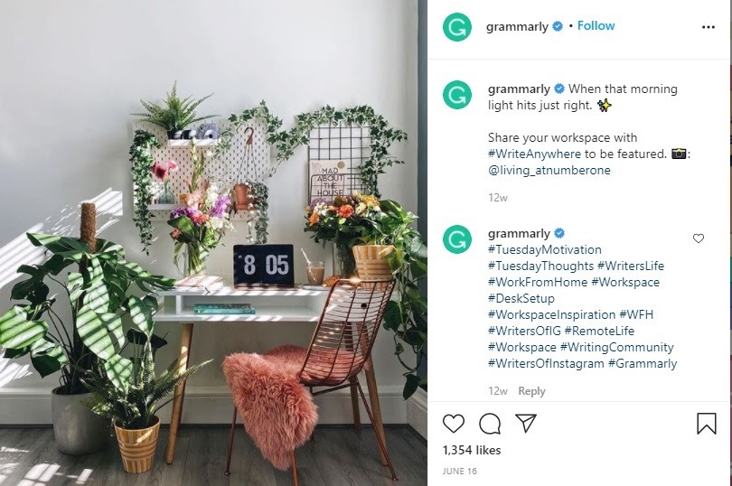 Screenshot of an IG post by Grammarly.