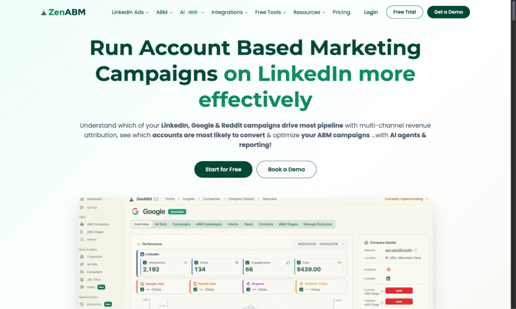ZenABM landing page