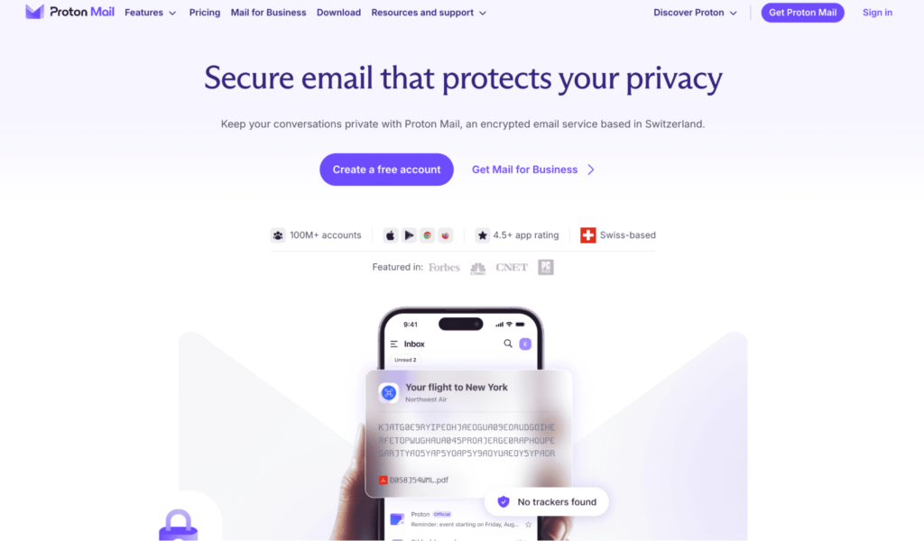 Proton Mail homepage