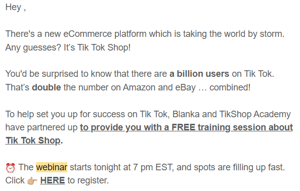 Email webinar notification.