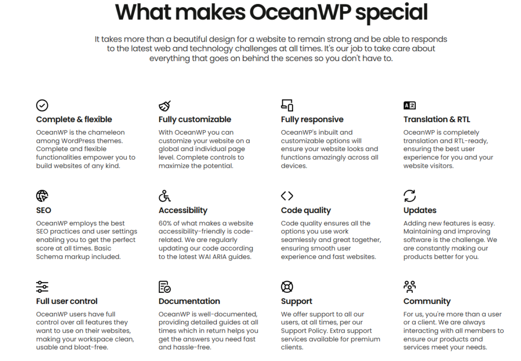 OceanWP's features.