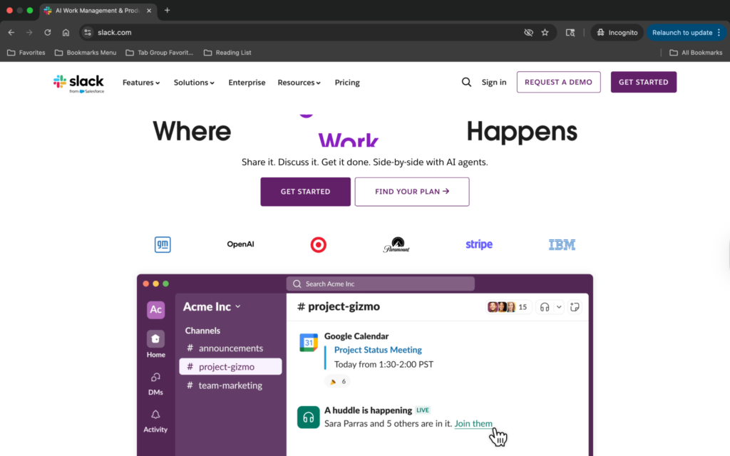 Screenshot of Slack homepage Screenshot of Slack homepage