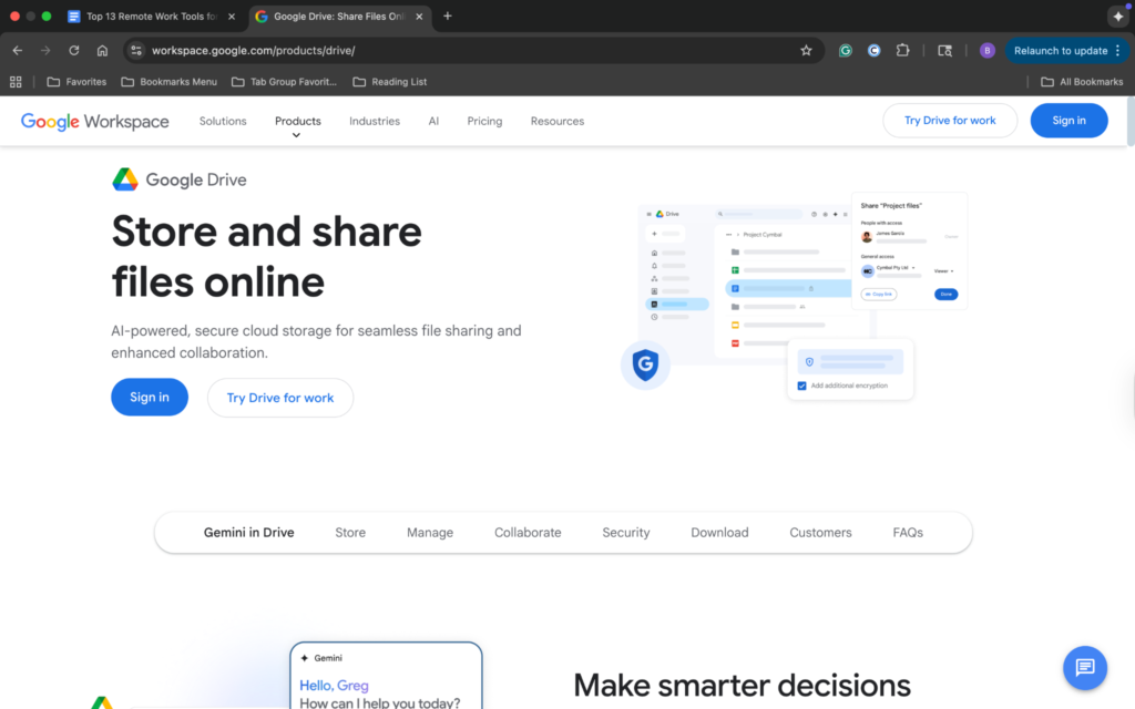 Screenshot of Google Drive homepage Screenshot of Google Drive homepage