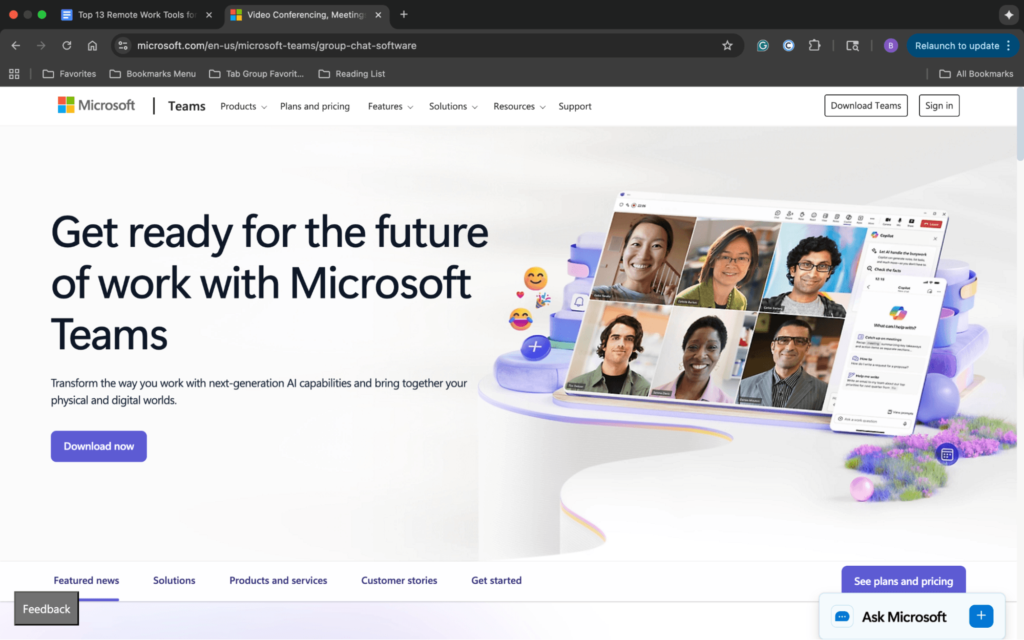 Screenshot of Microsoft Teams homepage