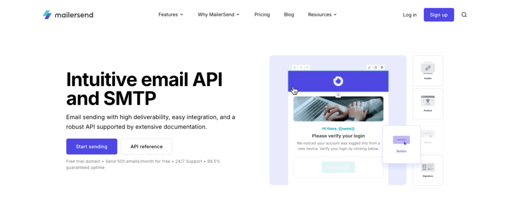 Screenshot of MailerSend homepage