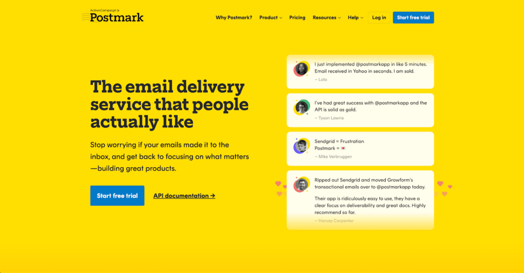 Screenshot of Postmark homepage
