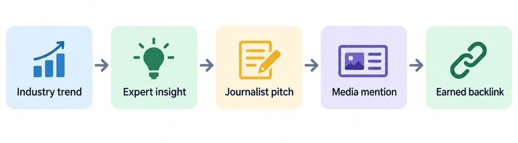 Digital PR workflow from industry trend to earned backlink