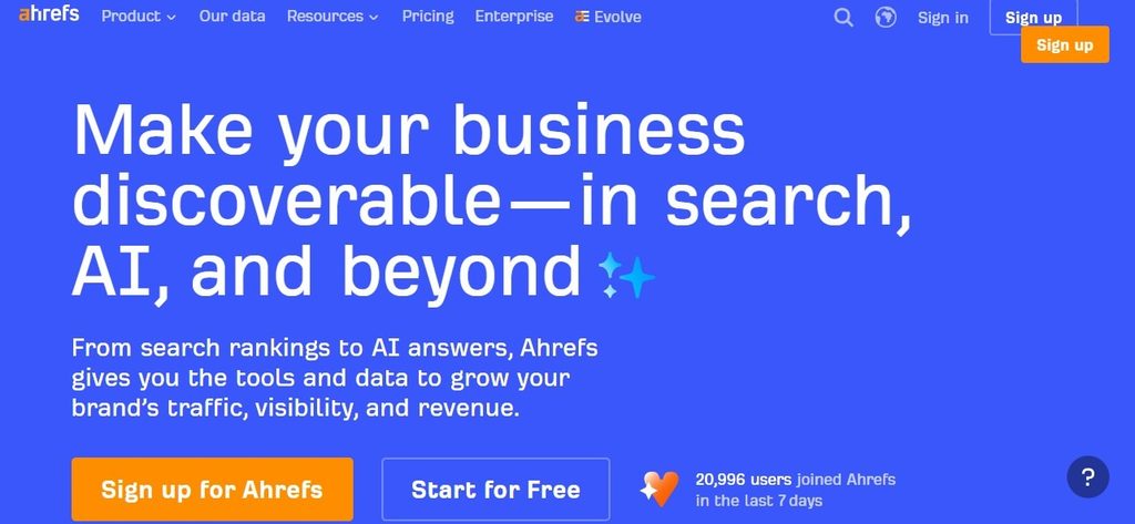 screenshot of Ahrefs homepage