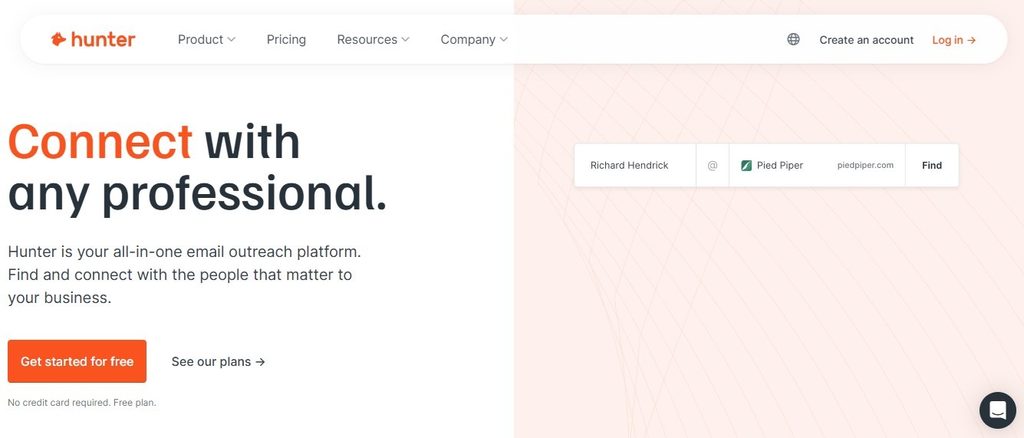 screenshot of Hunter.io homepage