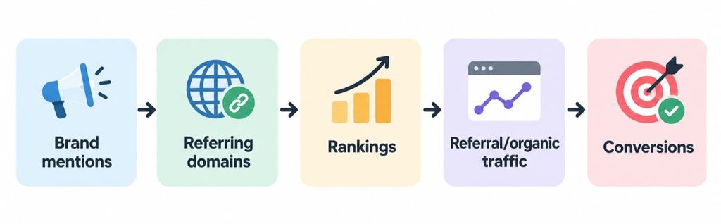 Link earning success indicators from brand mentions to conversions.