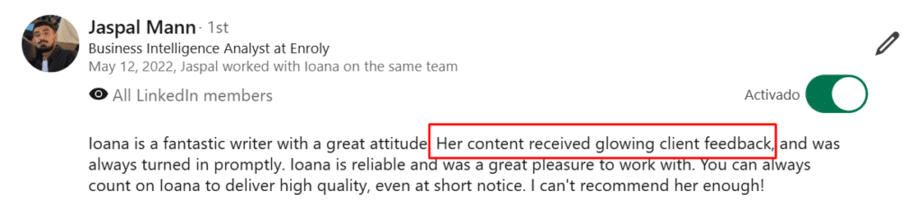 Testimonial Screenshot