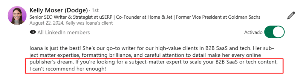 Testimonial Screenshot