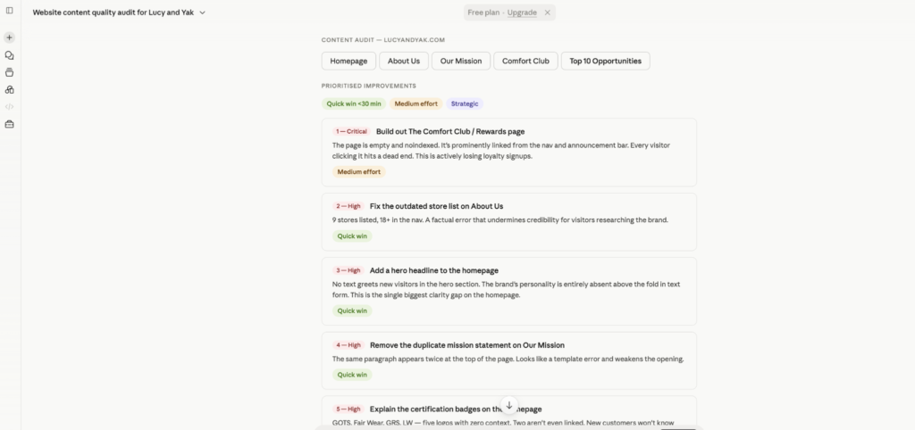Claude Content Audit Improvement Recommendations