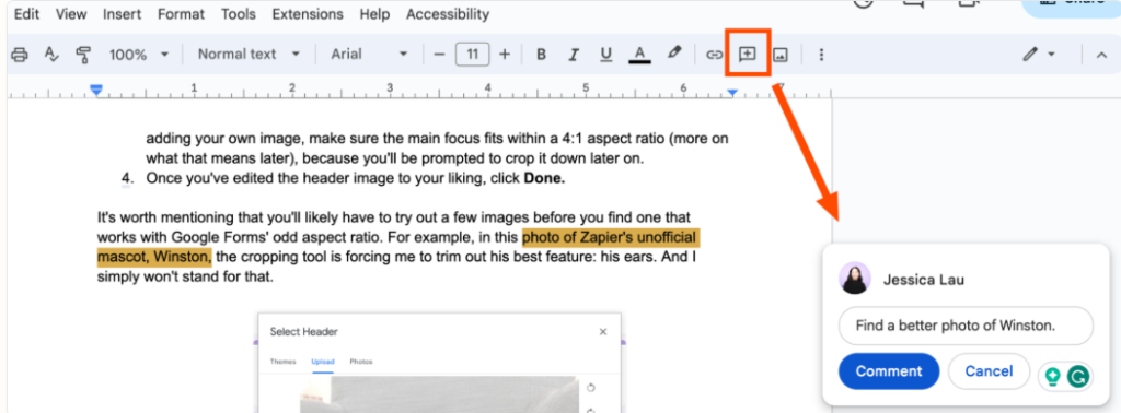 Comment in Google Docs