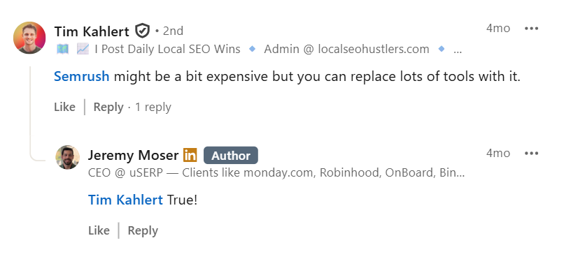 Semrush Comment