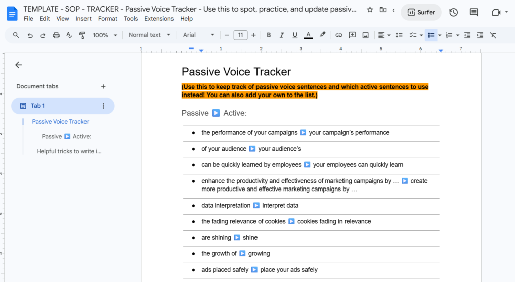Passive Voice Tracker