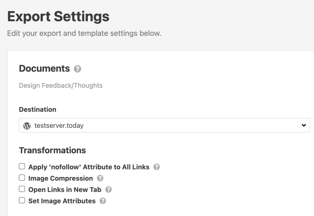 Export Settings