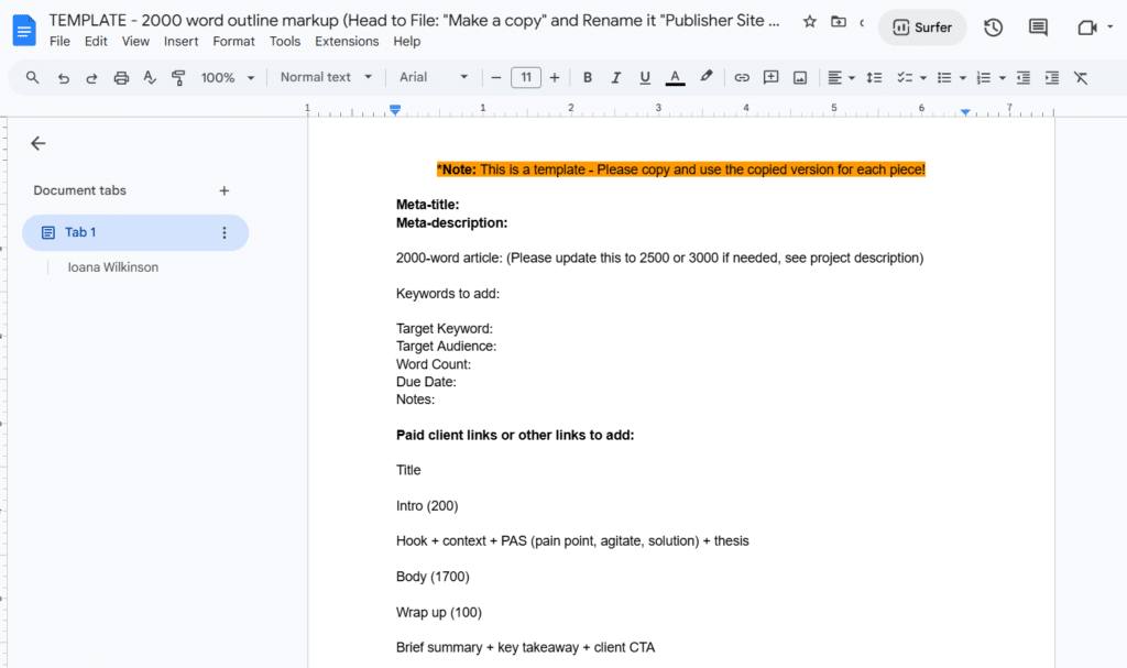 Outline Template