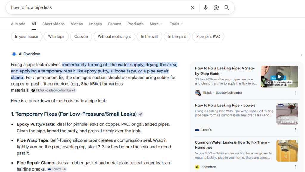 Search result for “how to fix a pipe leak.”