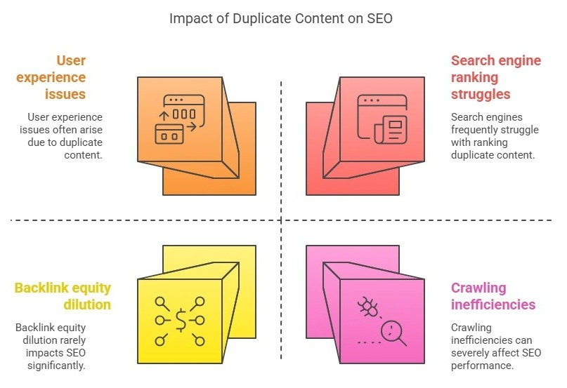 Infographic showing the impact of duplicate content on SEO.