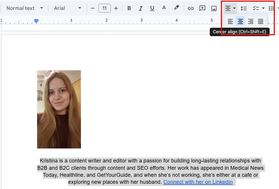 Centering text using toolbar